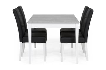 Matgrupp Montague 140 cm med 4 Leo Stol - Betonglook|Vit|Svart PU - Möbler - Bord & matgrupp - Matgrupp
