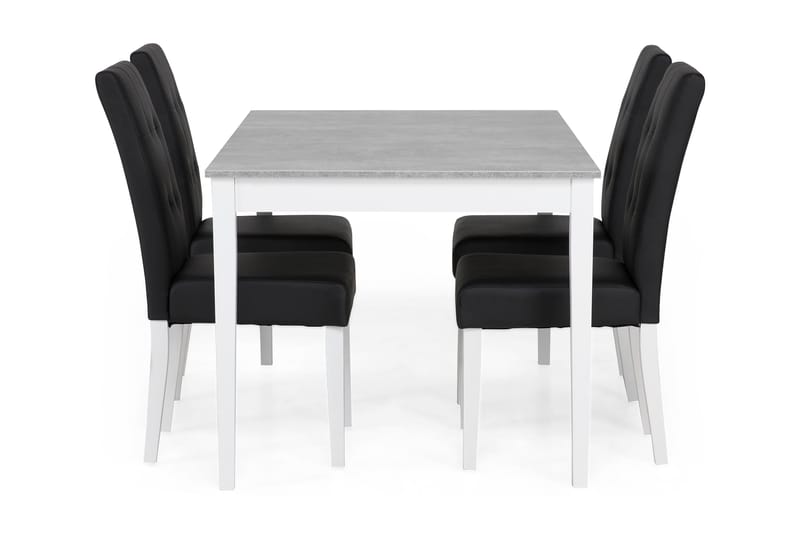 Matgrupp Montague 140 cm med 4 Leo Stol - Betonglook|Vit|Svart PU - Möbler - Bord & matgrupp - Matgrupp