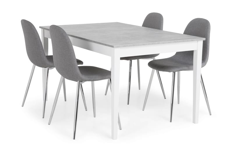 Matgrupp Montague 140 cm med 4 Naira Stol - Betonglook|Vit|Grå|Krom - Möbler - Bord & matgrupp - Matgrupp