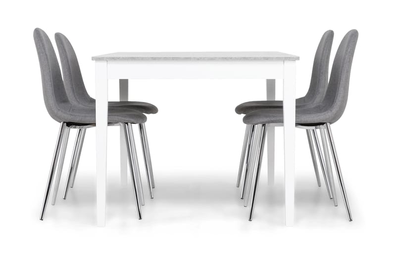 Matgrupp Montague 140 cm med 4 Naira Stol - Betonglook|Vit|Grå|Krom - Möbler - Bord & matgrupp - Matgrupp