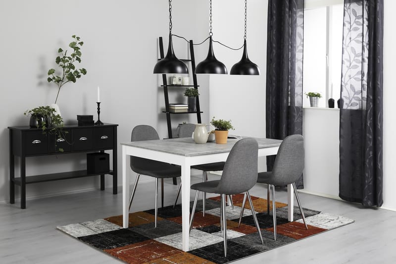 Matgrupp Montague 140 cm med 4 Naira Stol - Betonglook|Vit|Grå|Krom - Möbler - Bord & matgrupp - Matgrupp