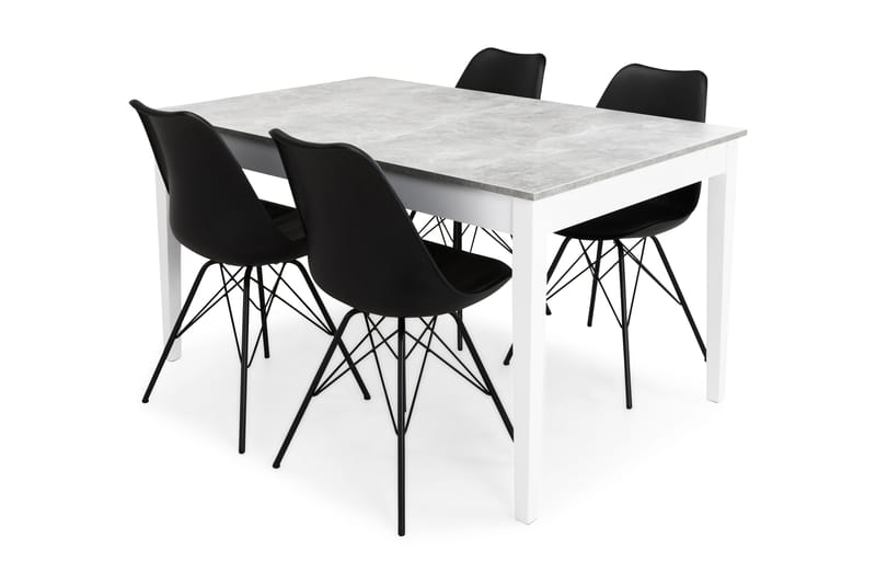 Matgrupp Montague 140 cm med 4 Shell Stol - Betonglook|Vit|Svart PU|Svart - Möbler - Bord & matgrupp - Matgrupp
