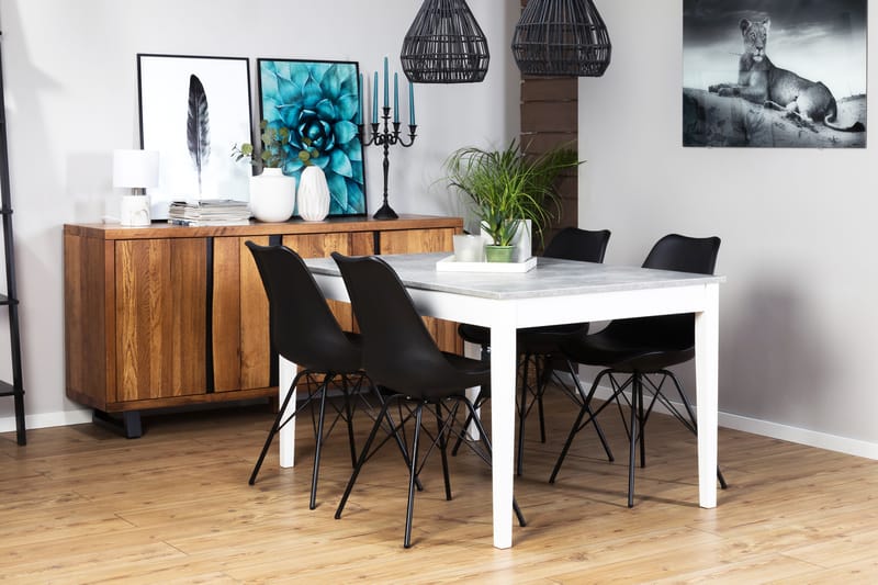 Matgrupp Montague 140 cm med 4 Shell Stol - Betonglook|Vit|Svart PU|Svart - Möbler - Bord & matgrupp - Matgrupp