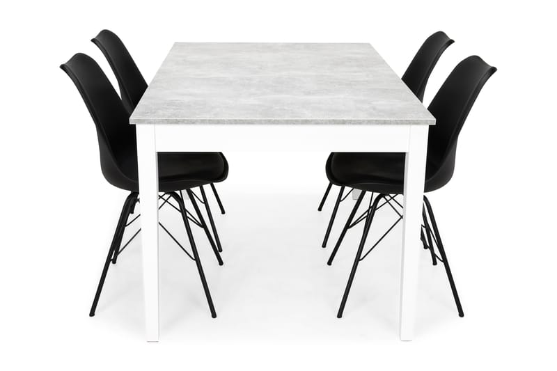 Matgrupp Montague 140 cm med 4 Shell Stol - Betonglook|Vit|Svart PU|Svart - Möbler - Bord & matgrupp - Matgrupp