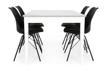 Matgrupp Montague 140 cm med 4 Shell Stol - Betonglook|Vit|Svart PU|Svart - Möbler - Bord & matgrupp - Matgrupp