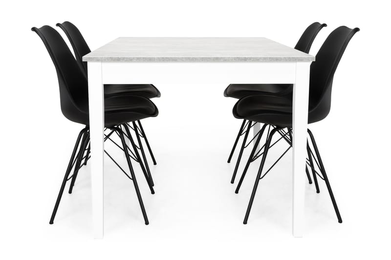 Matgrupp Montague 140 cm med 4 Shell Stol - Betonglook|Vit|Svart PU|Svart - Möbler - Bord & matgrupp - Matgrupp