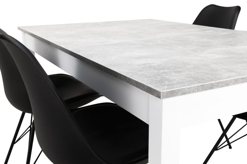 Matgrupp Montague 140 cm med 4 Shell Stol - Betonglook|Vit|Svart PU|Svart - Möbler - Bord & matgrupp - Matgrupp