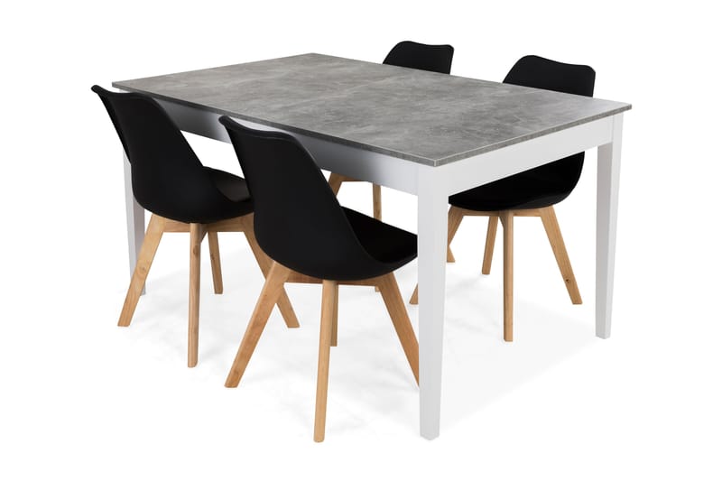 Matgrupp Montague 140 cm med 4 Stil Stol - Betonglook|Vit|Svart|Trä - Möbler - Bord & matgrupp - Matgrupp