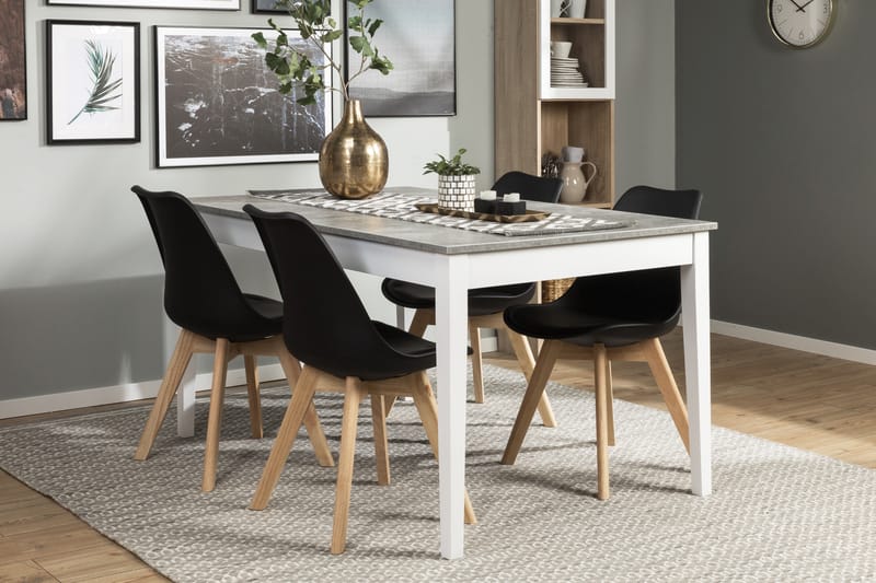 Matgrupp Montague 140 cm med 4 Stil Stol - Betonglook|Vit|Svart|Trä - Möbler - Bord & matgrupp - Matgrupp