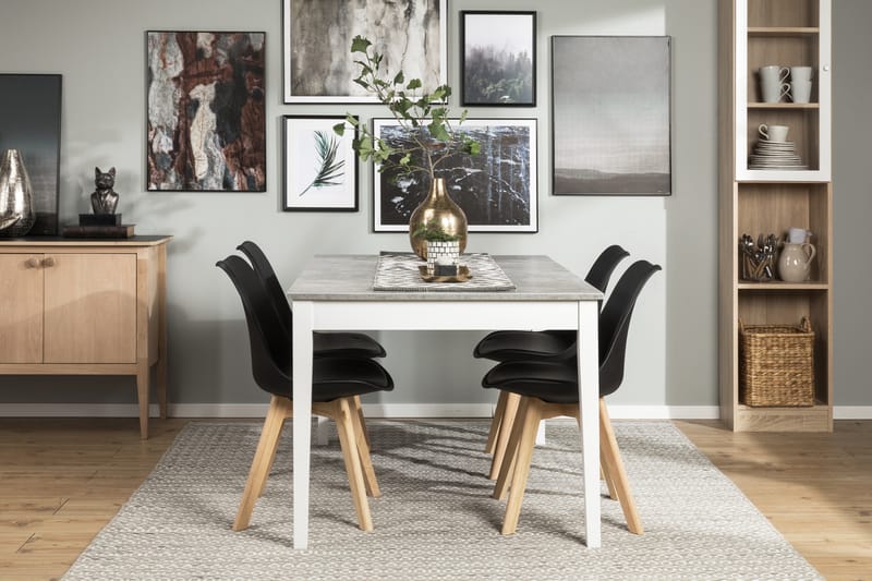 Matgrupp Montague 140 cm med 4 Stil Stol - Betonglook|Vit|Svart|Trä - Möbler - Bord & matgrupp - Matgrupp
