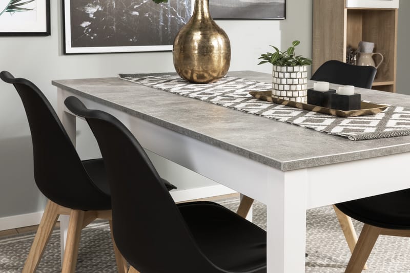 Matgrupp Montague 140 cm med 4 Stil Stol - Betonglook|Vit|Svart|Trä - Möbler - Bord & matgrupp - Matgrupp