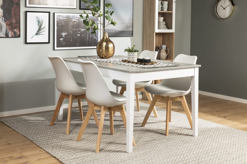 Matgrupp Montague 140 cm med 4 Stil Stol - Betonglook|Vit|Trä - Möbler - Bord & matgrupp - Matgrupp