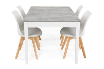 Matgrupp Montague 140 cm med 4 Stil Stol - Betonglook|Vit|Trä - Möbler - Bord & matgrupp - Matgrupp