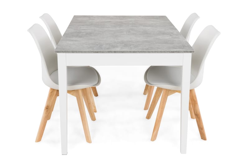 Matgrupp Montague 140 cm med 4 Stil Stol - Betonglook|Vit|Trä - Möbler - Bord & matgrupp - Matgrupp
