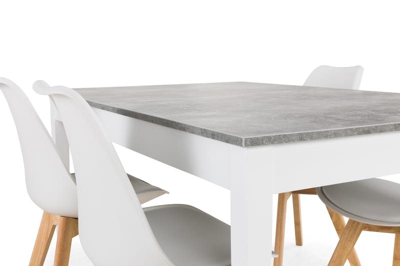 Matgrupp Montague 140 cm med 4 Stil Stol - Betonglook|Vit|Trä - Möbler - Bord & matgrupp - Matgrupp