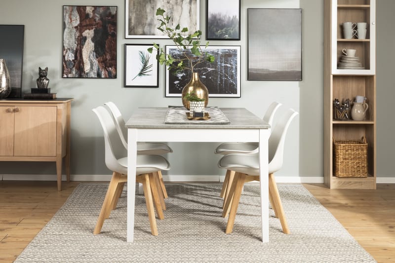 Matgrupp Montague 140 cm med 4 Stil Stol - Betonglook|Vit|Trä - Möbler - Bord & matgrupp - Matgrupp