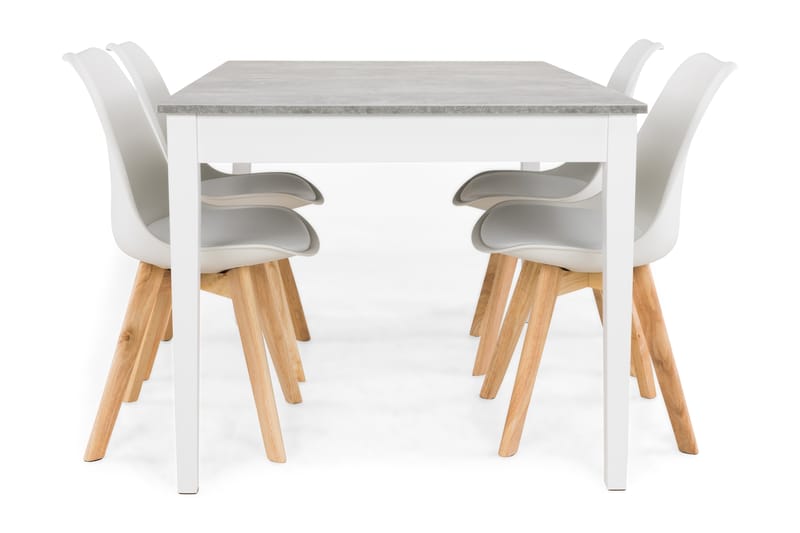 Matgrupp Montague 140 cm med 4 Stil Stol - Betonglook|Vit|Trä - Möbler - Bord & matgrupp - Matgrupp