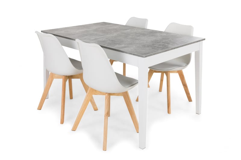 Matgrupp Montague 140 cm med 4 Stil Stol - Betonglook|Vit|Trä - Möbler - Bord & matgrupp - Matgrupp