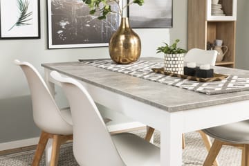 Matgrupp Montague 140 cm med 4 Stil Stol - Betonglook|Vit|Trä - Möbler - Bord & matgrupp - Matgrupp