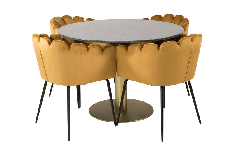 Matgrupp Netanya 106 cm Rund med 4 Limhamn Matstolar Gul - Furniture Fashion - Matgrupp