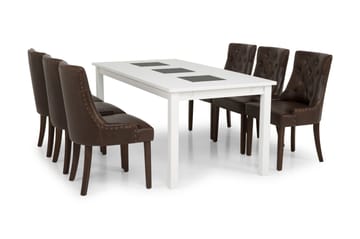 Matgrupp Octavia 180 cm med 6 Hermione Fåtölj - Vit|Brun Vintage - Möbler - Bord & matgrupp - Matgrupp