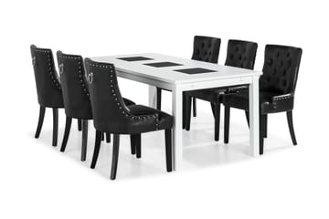 Matgrupp Octavia 180 cm med 6 Hermione Fåtölj - Vit|Svart Vintage - Möbler - Bord & matgrupp - Matgrupp