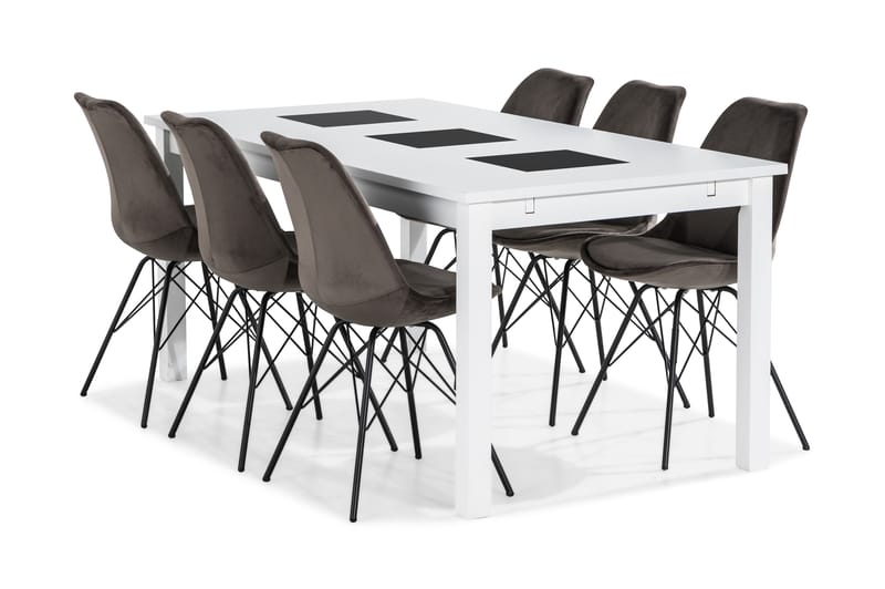 Matgrupp Octavia 180 cm med 6 Scale Stol Sammet - Vit|Grå - Möbler - Bord & matgrupp - Matgrupp
