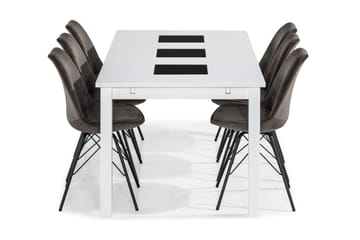 Matgrupp Octavia 180 cm med 6 Scale Stol Sammet - Vit|Grå - Möbler - Bord & matgrupp - Matgrupp