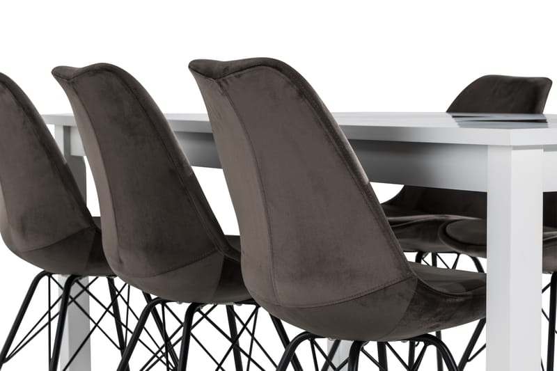 Matgrupp Octavia 180 cm med 6 Scale Stol Sammet - Vit|Grå - Möbler - Bord & matgrupp - Matgrupp