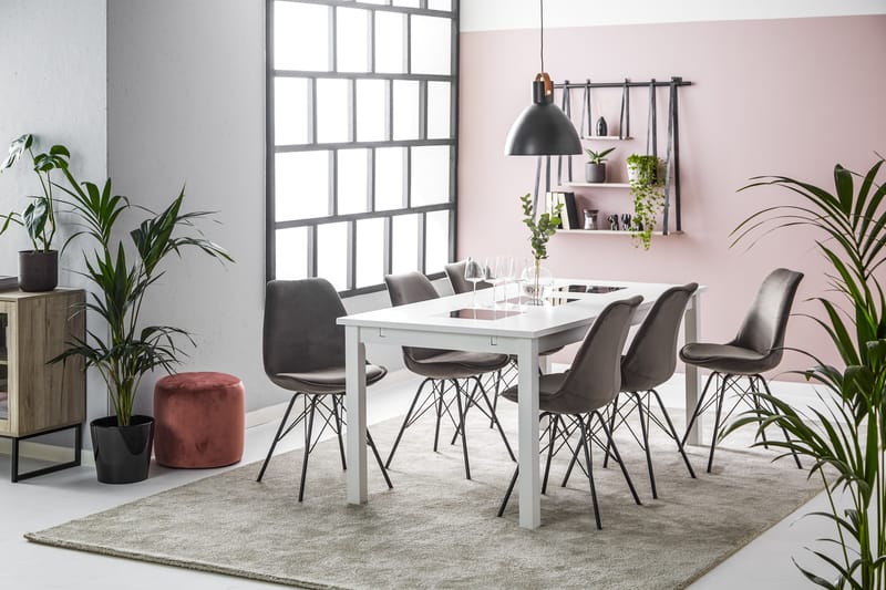 Matgrupp Octavia 180 cm med 6 Scale Stol Sammet - Vit|Grå - Möbler - Bord & matgrupp - Matgrupp