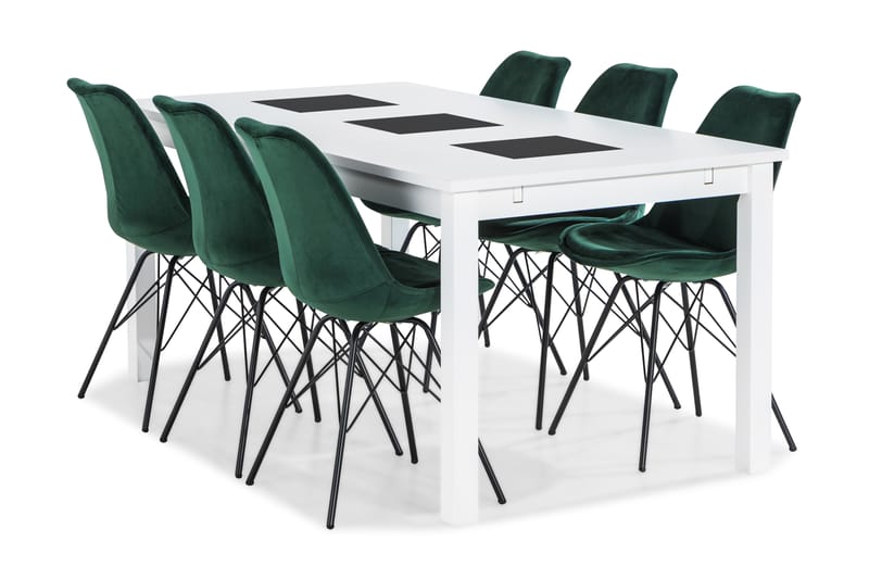 Matgrupp Octavia 180 cm med 6 Scale Stol Sammet - Vit|Grön - Möbler - Bord & matgrupp - Matgrupp