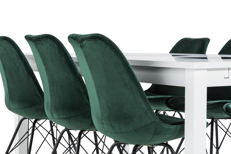 Matgrupp Octavia 180 cm med 6 Scale Stol Sammet - Vit|Grön - Möbler - Bord & matgrupp - Matgrupp