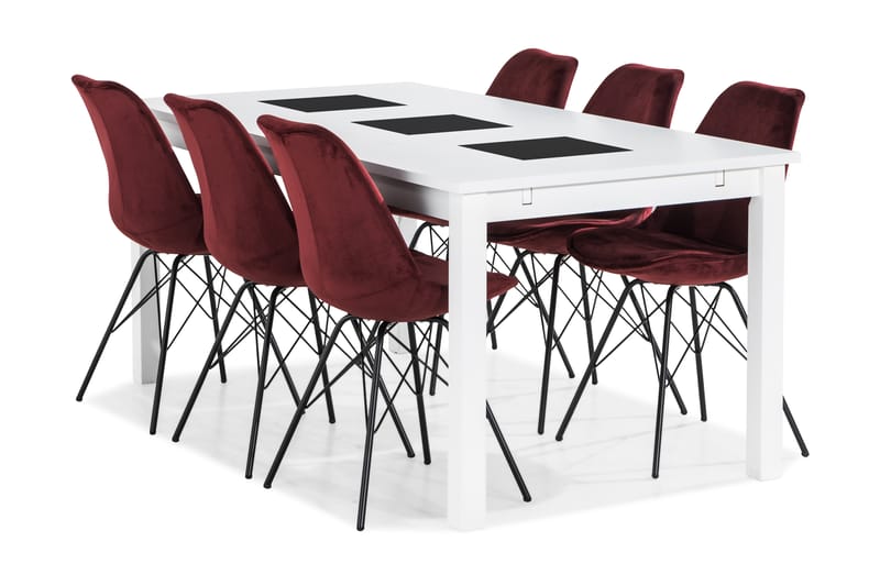 Matgrupp Octavia 180 cm med 6 Scale Stol Sammet - Vit|Röd - Möbler - Bord & matgrupp - Matgrupp