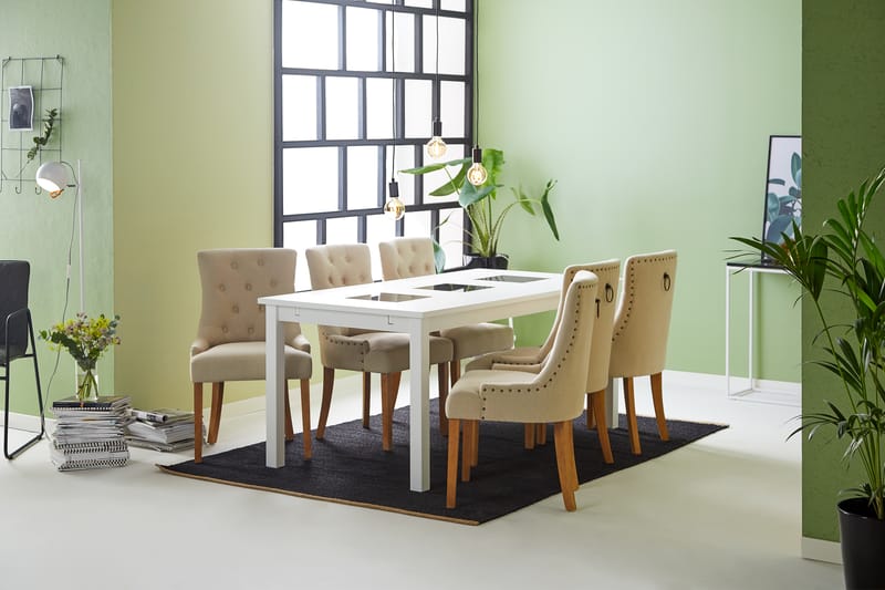 Matgrupp Octavia 180x90 Vit/Beige - Med 6st Ophelia Stolar - Möbler - Bord & matgrupp - Matgrupp