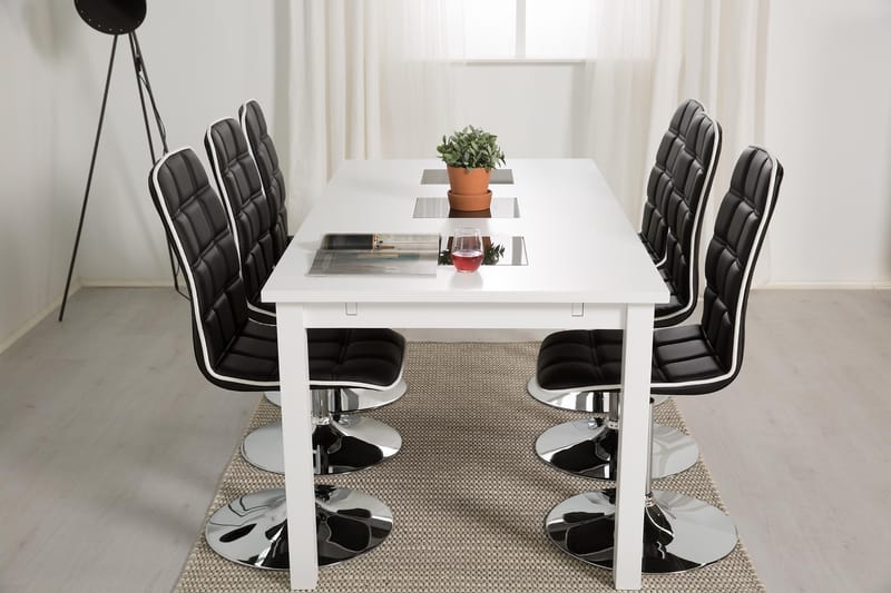 Matgrupp Octavia Förlängningsbar 180 cm med 6 Shaw Stol - Vit|Svart - Möbler - Bord & matgrupp - Matgrupp