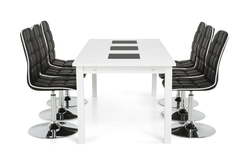 Matgrupp Octavia Förlängningsbar 180 cm med 6 Shaw Stol - Vit|Svart - Möbler - Bord & matgrupp - Matgrupp