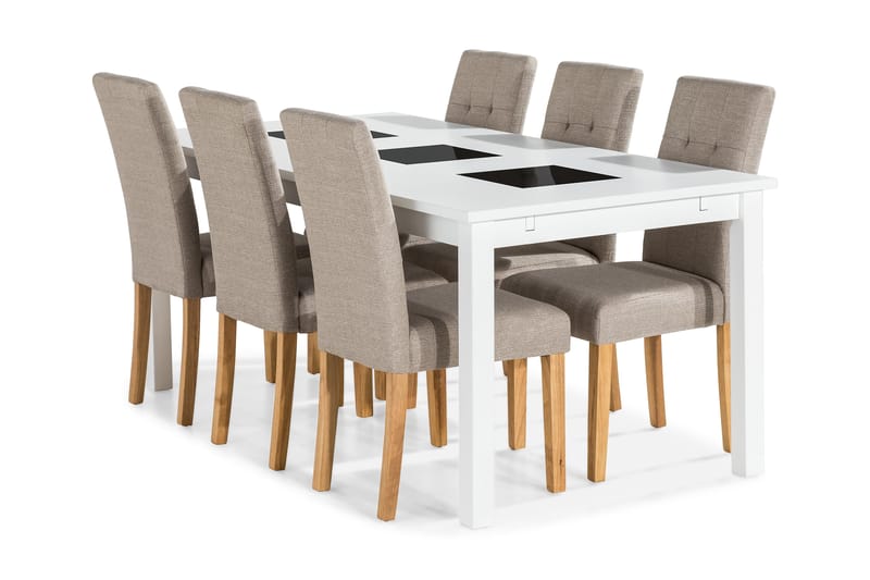 Matgrupp Octavia Vit - Med 6 Leo Stol Beige|Ekben - Möbler - Bord & matgrupp - Matgrupp
