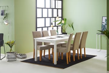 Matgrupp Octavia Vit - Med 6 Leo Stol Beige|Ekben - Möbler - Bord & matgrupp - Matgrupp