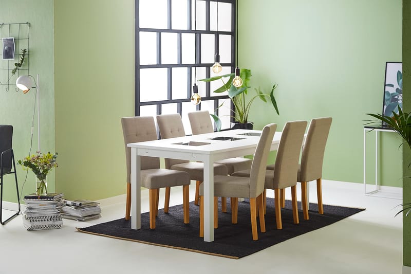 Matgrupp Octavia Vit - Med 6 Leo Stol Beige|Ekben - Möbler - Bord & matgrupp - Matgrupp