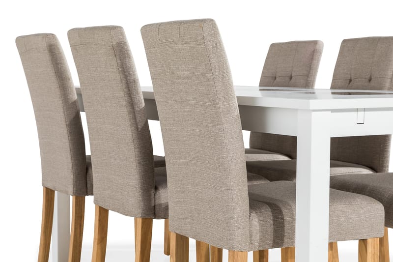 Matgrupp Octavia Vit - Med 6 Leo Stol Beige|Ekben - Möbler - Bord & matgrupp - Matgrupp