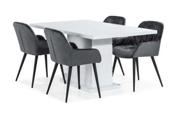 Matgrupp Ratliff 160 cm  4 st Giovanni Stol Sammet - Vit - Möbler - Bord & matgrupp - Matgrupp