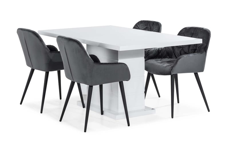 Matgrupp Ratliff 160 cm  4 st Giovanni Stol Sammet - Vit - Möbler - Bord & matgrupp - Matgrupp
