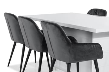 Matgrupp Ratliff 180 cm  6 st Giovanni Stol Sammet - Grå|Vit|Svart - Möbler - Bord & matgrupp - Matgrupp