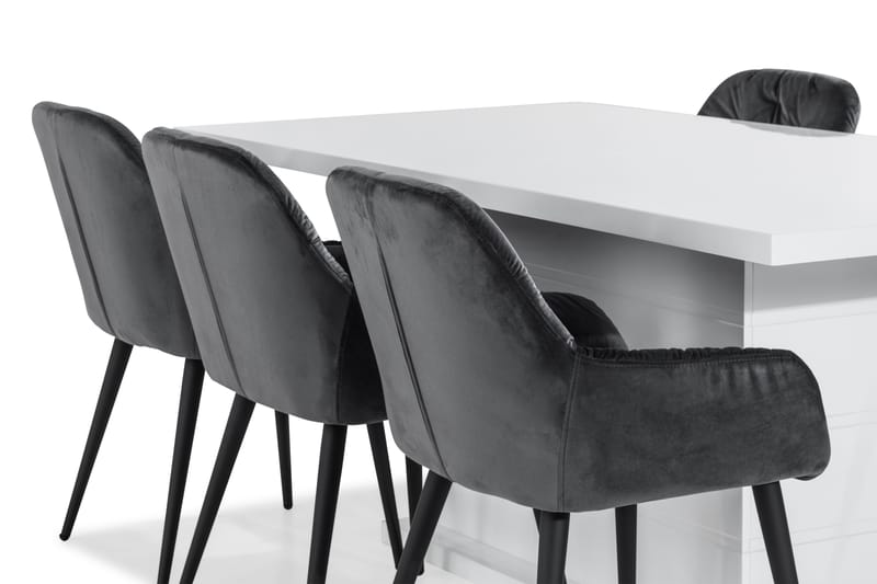 Matgrupp Ratliff 180 cm  6 st Giovanni Stol Sammet - Grå|Vit|Svart - Möbler - Bord & matgrupp - Matgrupp