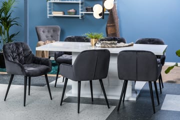 Matgrupp Ratliff 180 cm  6 st Giovanni Stol Sammet - Grå|Vit|Svart - Möbler - Bord & matgrupp - Matgrupp
