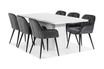 Matgrupp Ratliff 180 cm  6 st Giovanni Stol Sammet - Grå|Vit|Svart - Möbler - Bord & matgrupp - Matgrupp