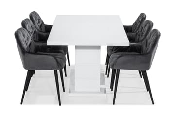 Matgrupp Ratliff 180 cm  6 st Giovanni Stol Sammet - Grå|Vit|Svart - Möbler - Bord & matgrupp - Matgrupp