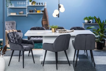 Matgrupp Ratliff 180 cm  6 st Giovanni Stol Sammet - Grå|Vit|Svart - Möbler - Bord & matgrupp - Matgrupp