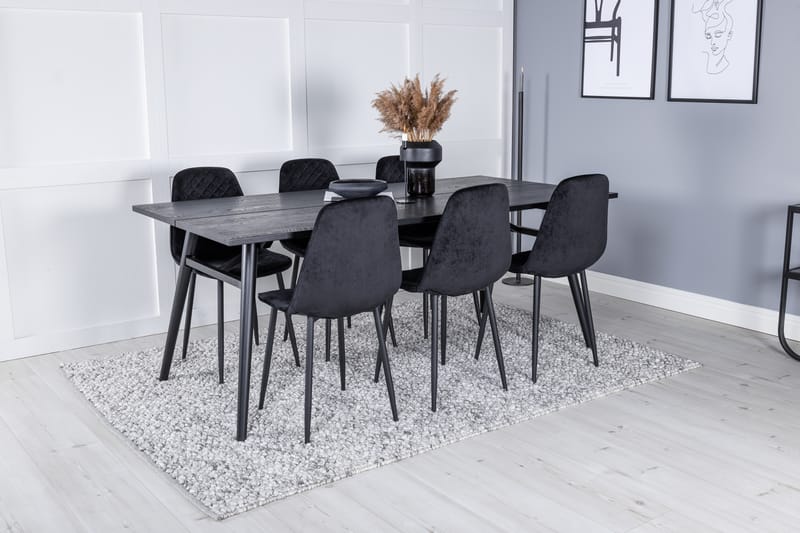 Matgrupp Sediza Förlängningsbar 195 cm inkl 6 Yegua Stolar - Svart - Möbler - Bord & matgrupp - Matgrupp