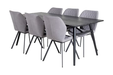 Matgrupp Sediza Förlängningsbar 195cm inkl 6 Pombriego Stol - Svart/Grå - Möbler - Bord & matgrupp - Matgrupp